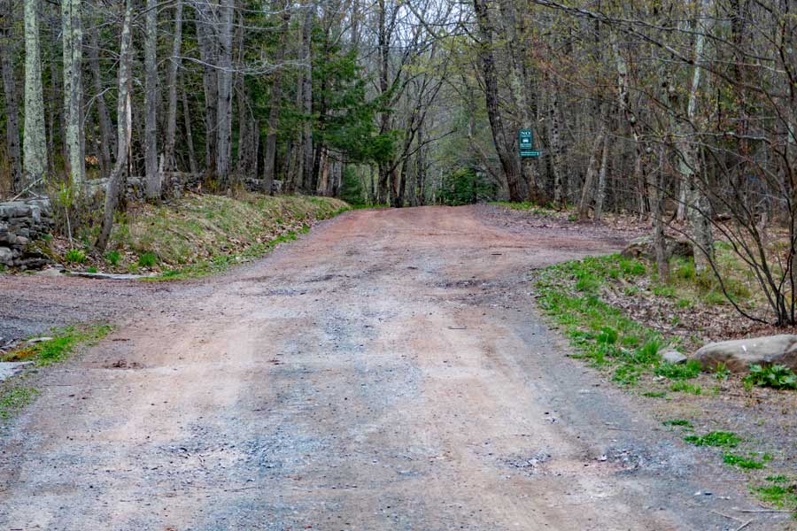 Beginning of the Maude Adams Road to the Spruce Glen Trail system of the Mountain Top Arboretum