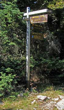trail junction near the summit of Hunter Mountain and the view point of spruceton valley