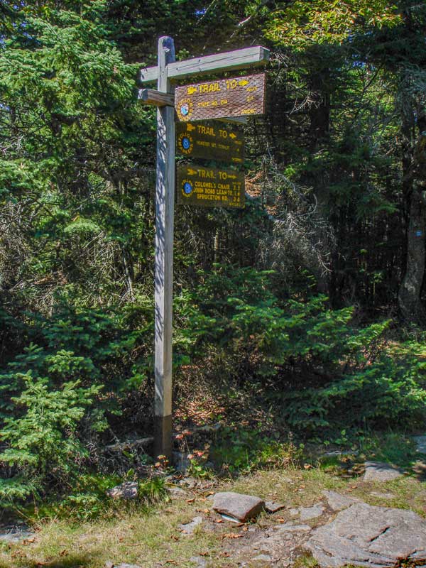 trail junction near the summit of Hunter Mountain and the view point of spruceton valley lookout