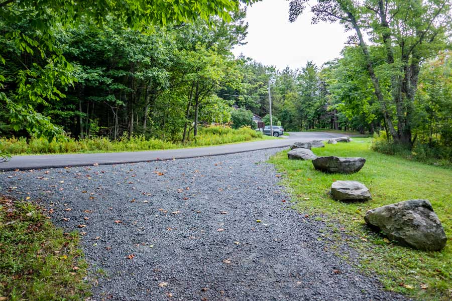 The intersection of the old railroad bed and the service road to north-south lake campgrounds