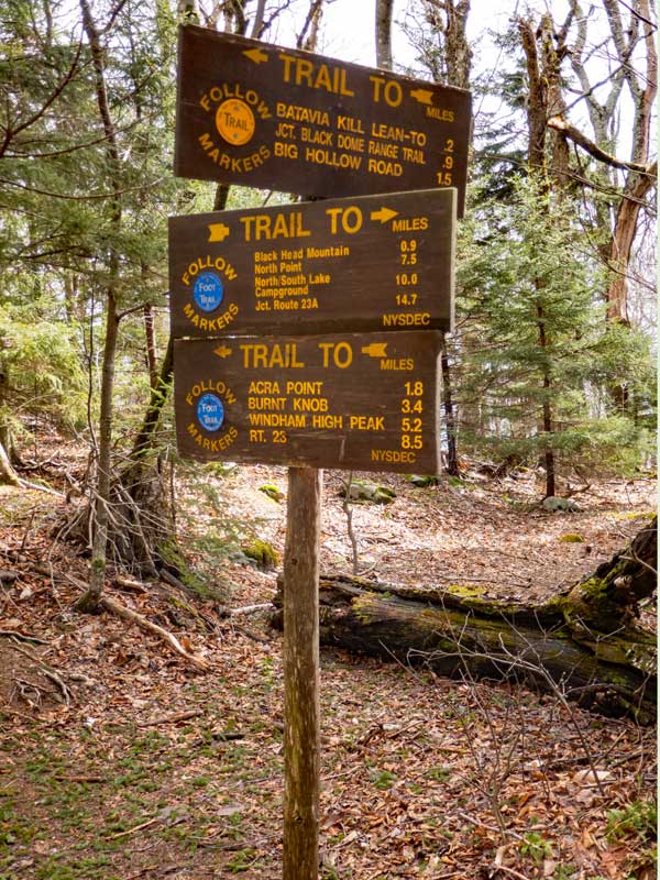 The DEC sign at the trail junction near the third bridge