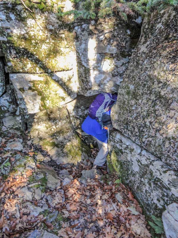 steep trail down into Dutcher's Notch from Arizona Mountain in the Catskill Mountains