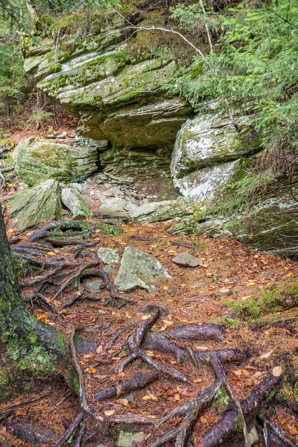 Cave on the trail to the summit of Plateau Mountain in the Catskill Mountains