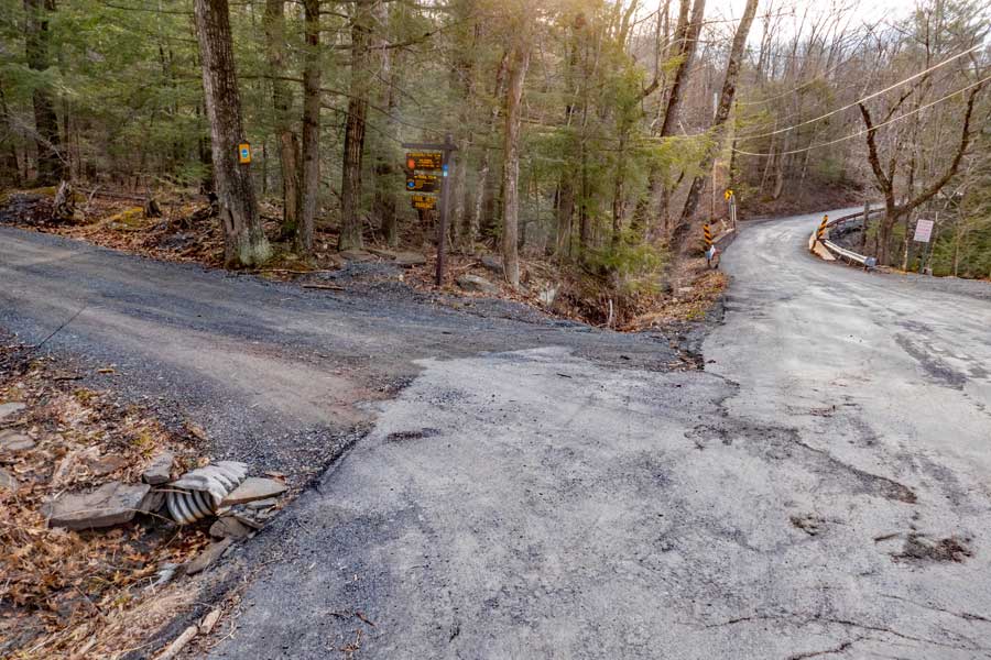 entrance to the DEC parking area off Steenburg Road by Hell's Hole Creek in Platte Clove