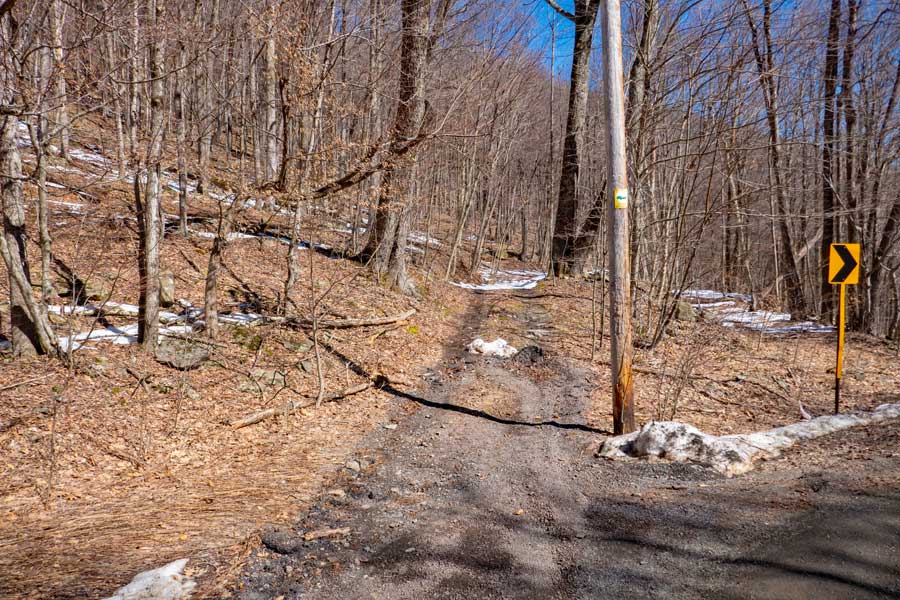 entrance to the parking area for Breath Hill trail on Peekamoose Road in the Sundown Wild Forest