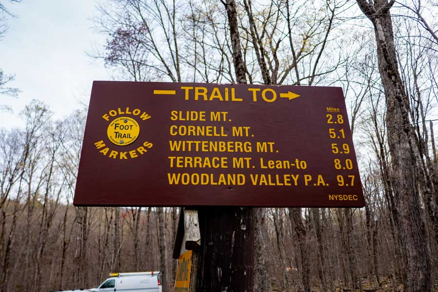 Slide Mountain parking area mileage sign