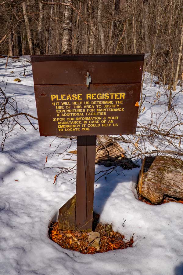 DEC registration box for hike of Bangle Hill Trail