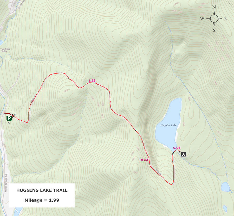 Map of the Huggins Lake in the Delaware Wild Forest