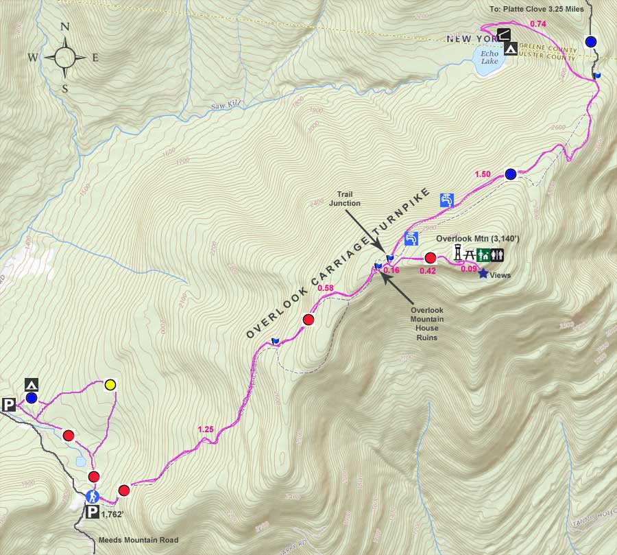 Overlook Mountain Echo Lake GPS map