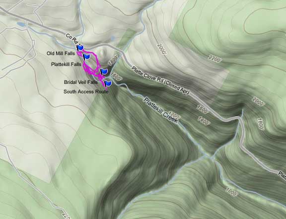 upper platte clove water falls old mill falls plattekill falls bridal veil falls map