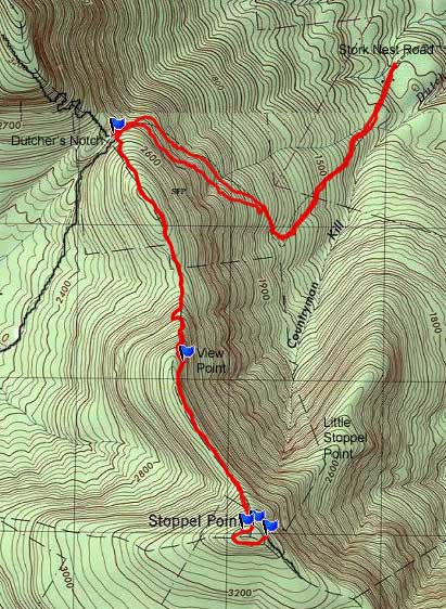 topo map of he hike from stork nest road to stoppel point