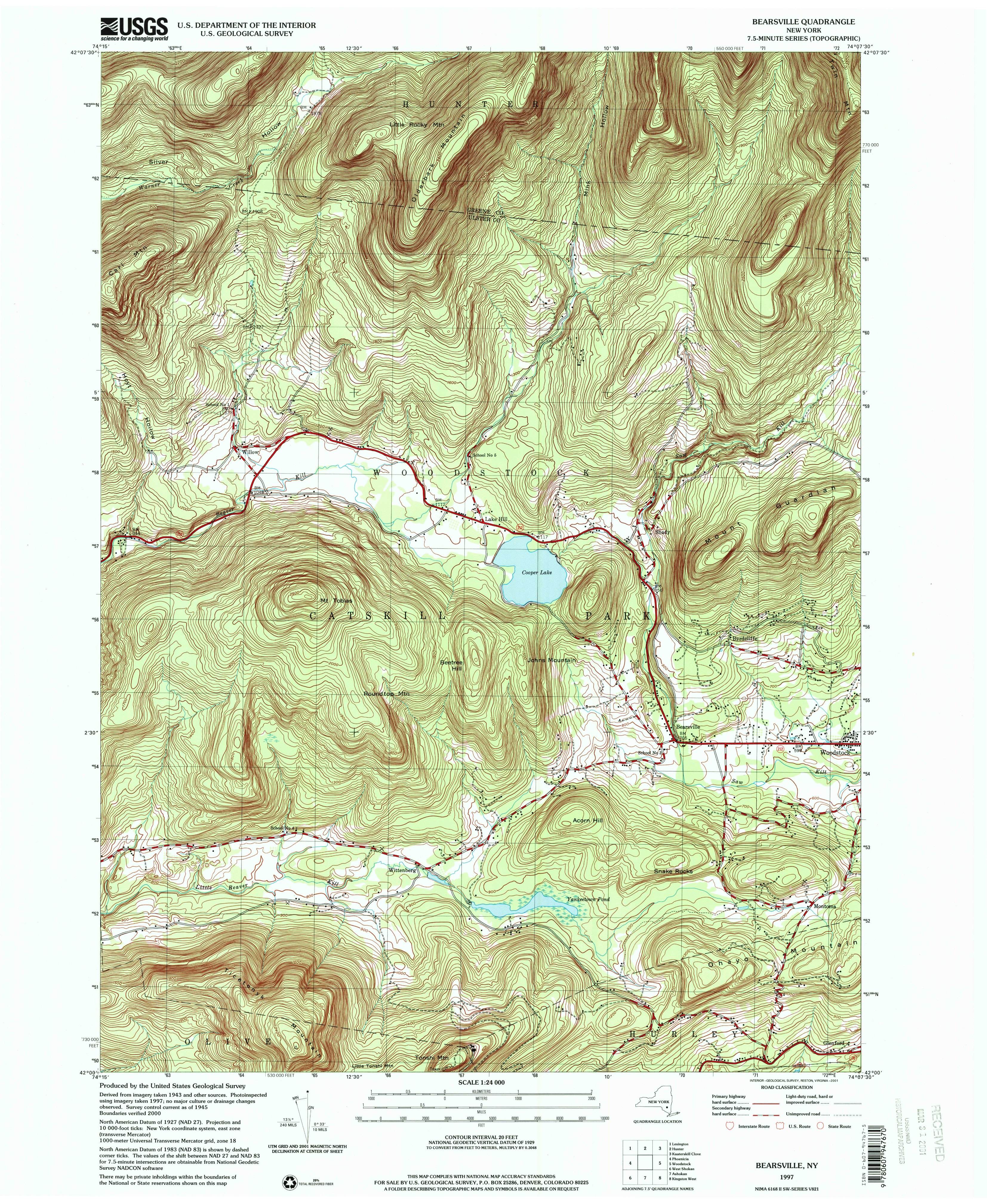 1997 USGS topographical map of Bearsville