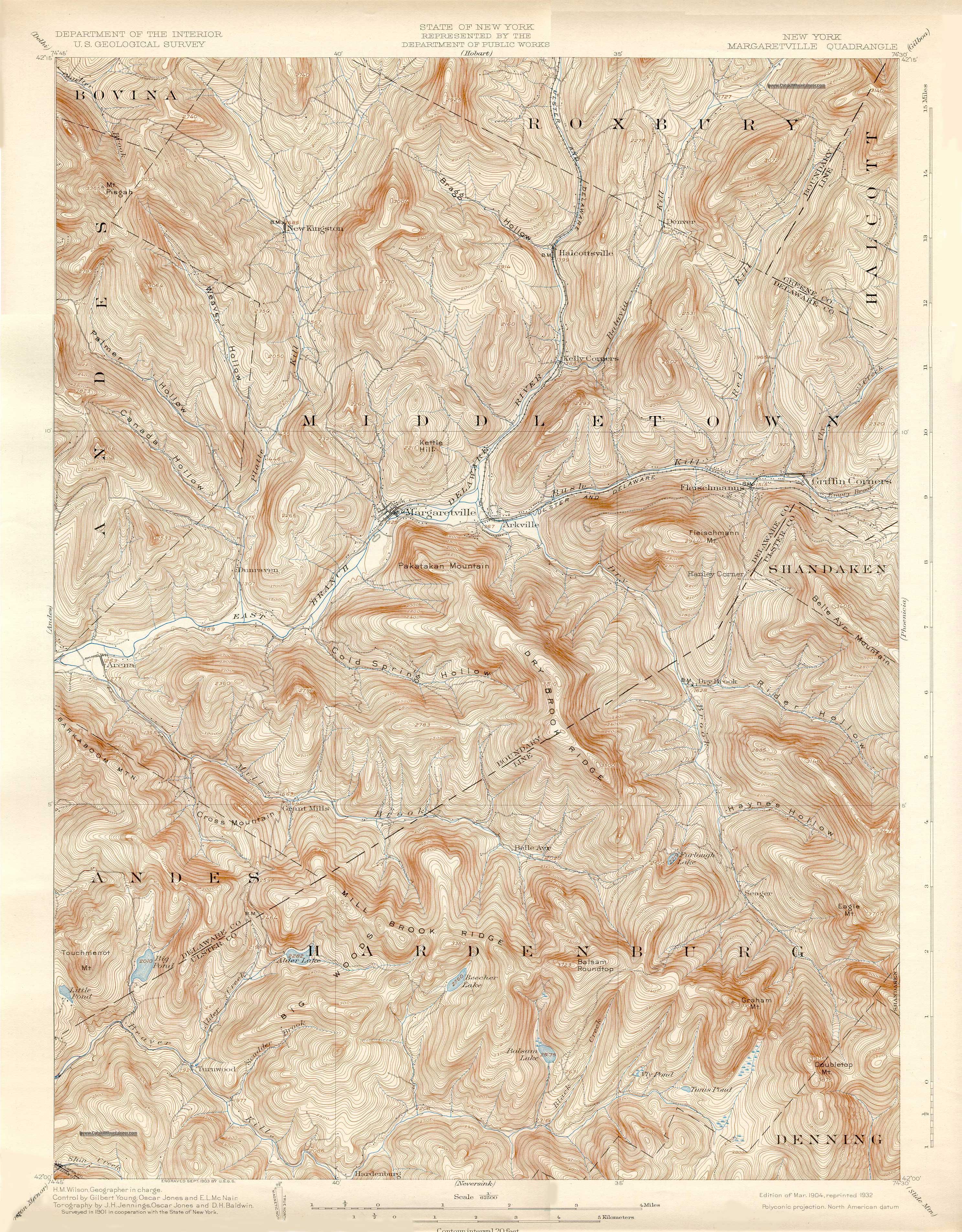 1904 USGS topographical map of Margaretville