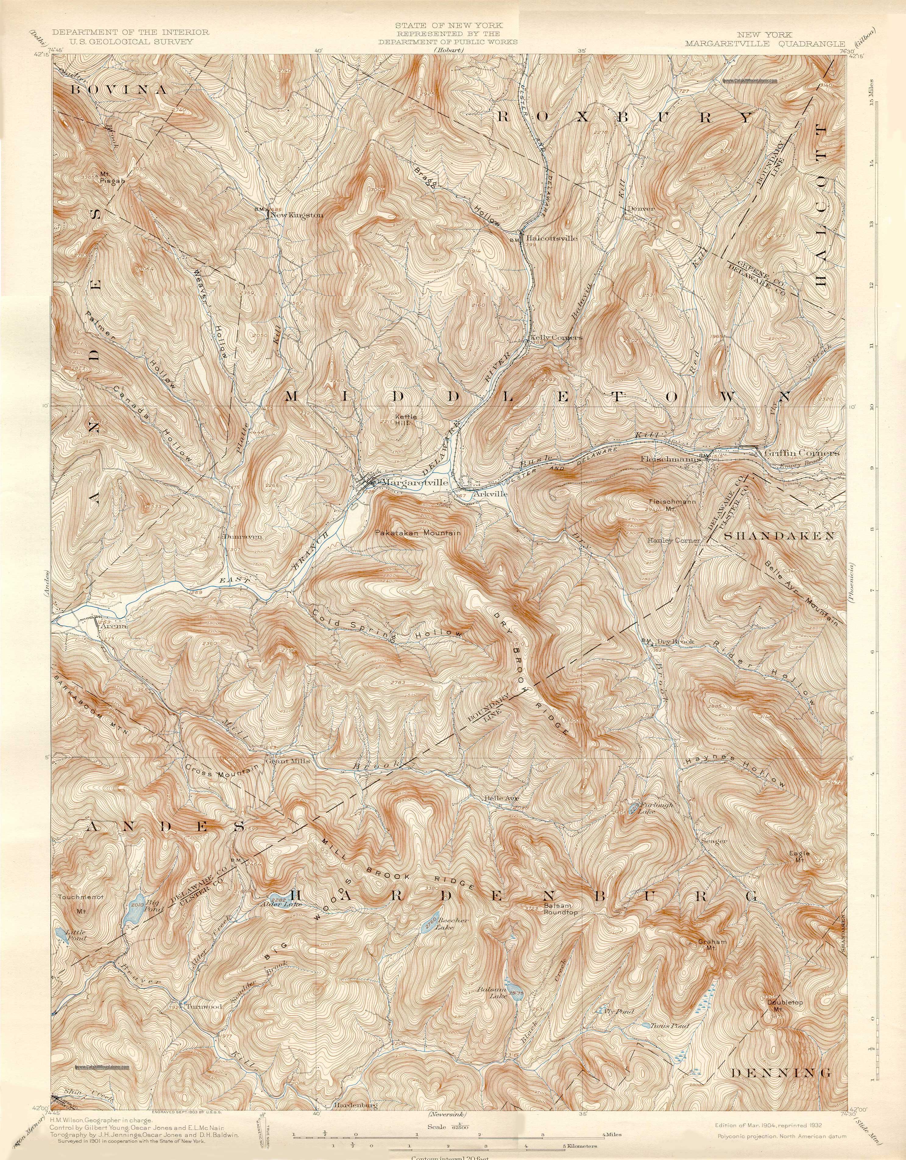 1904 USGS topographical map of Margaretville