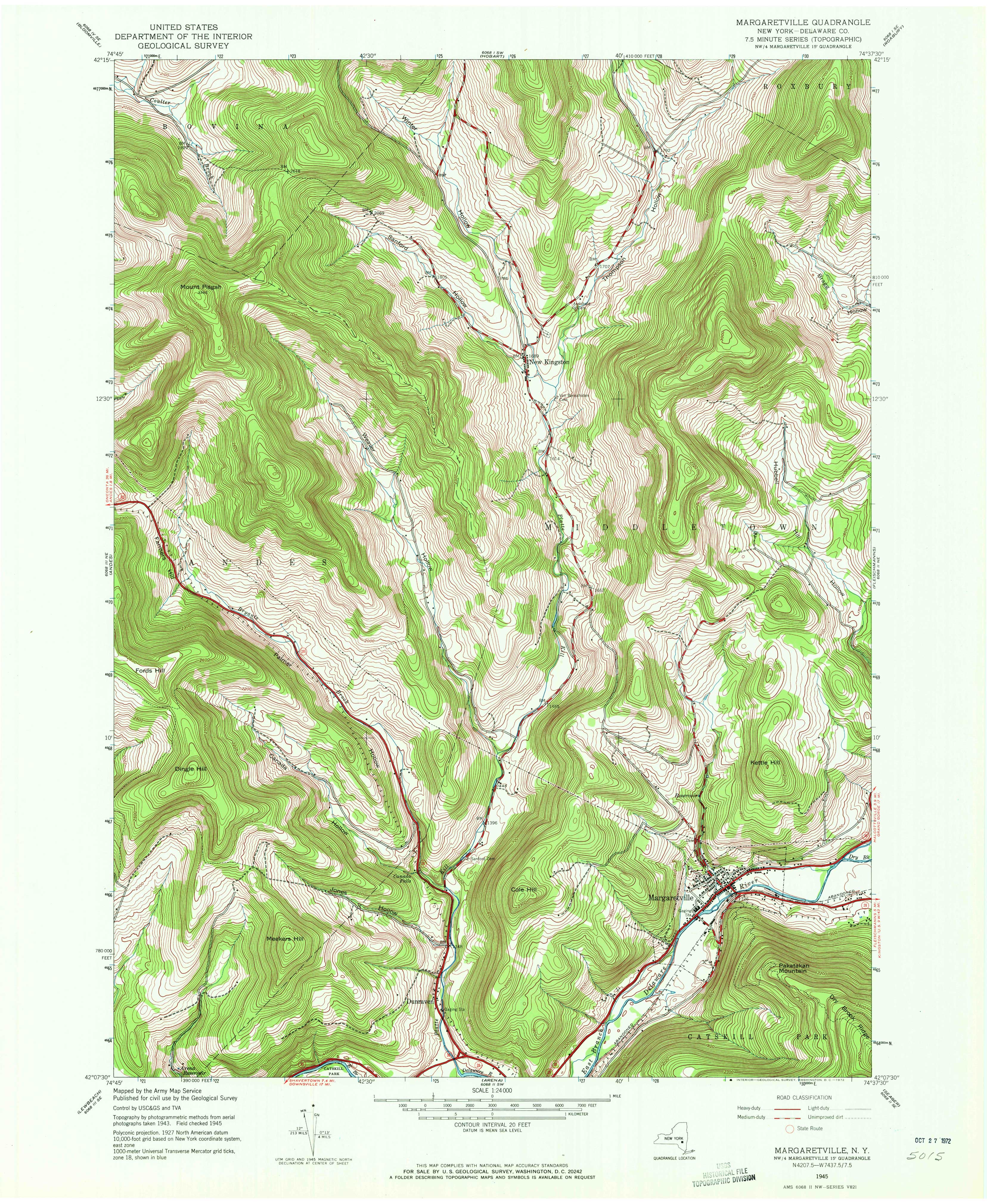 1945 USGS topographical map of Margaretville