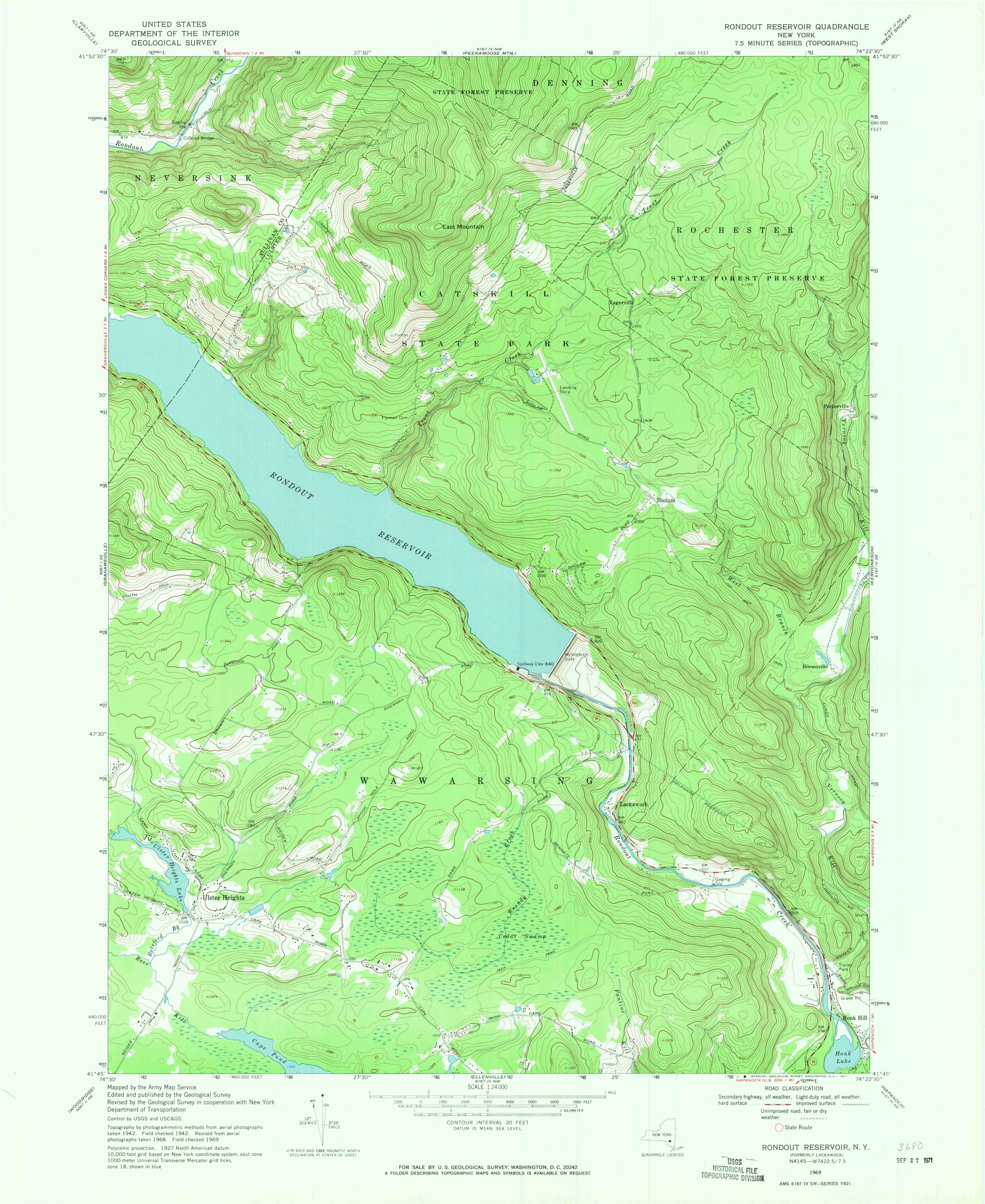 1969 USGS topographical map of Rondout-Reservoir