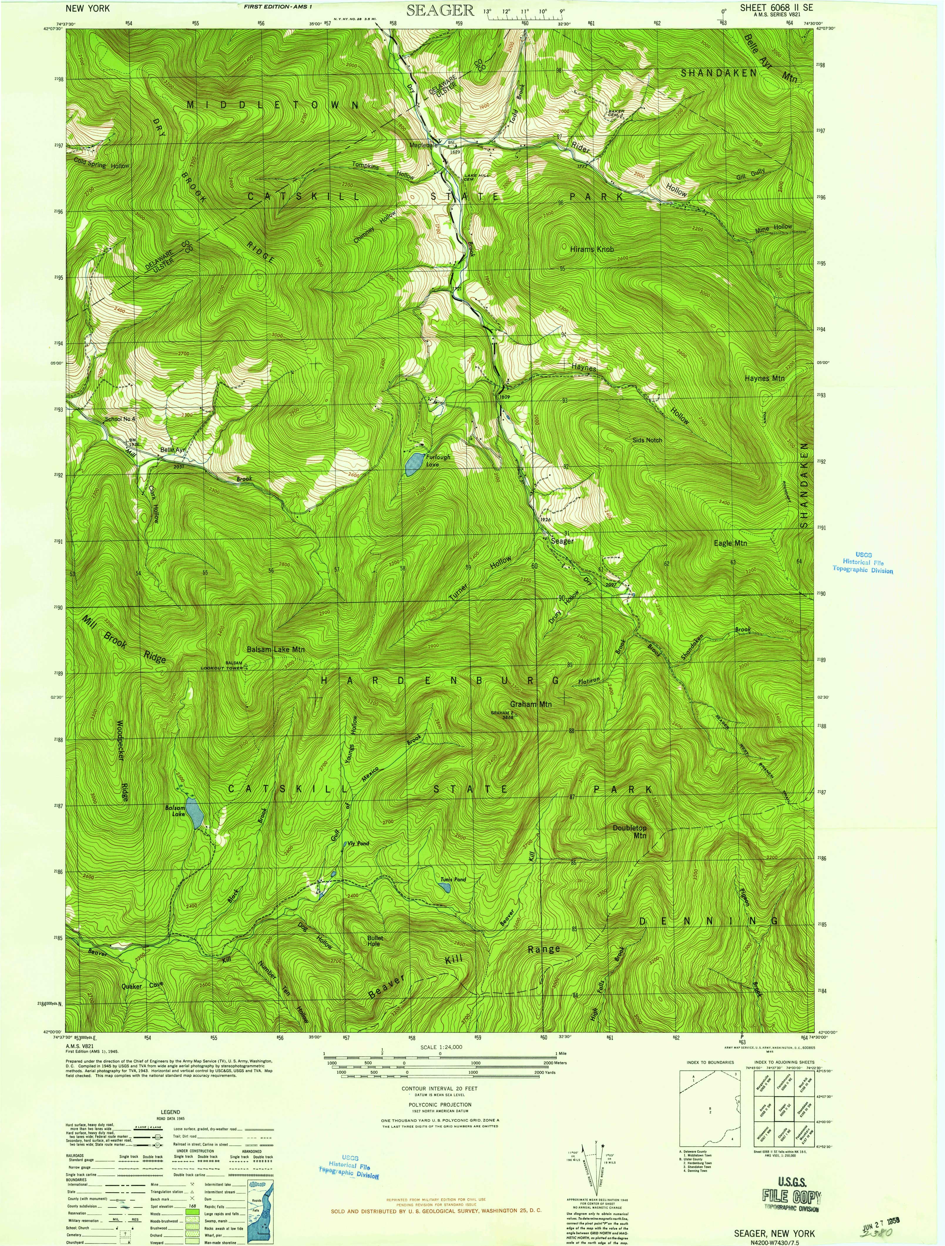 1945 USGS topographical map of Seager
