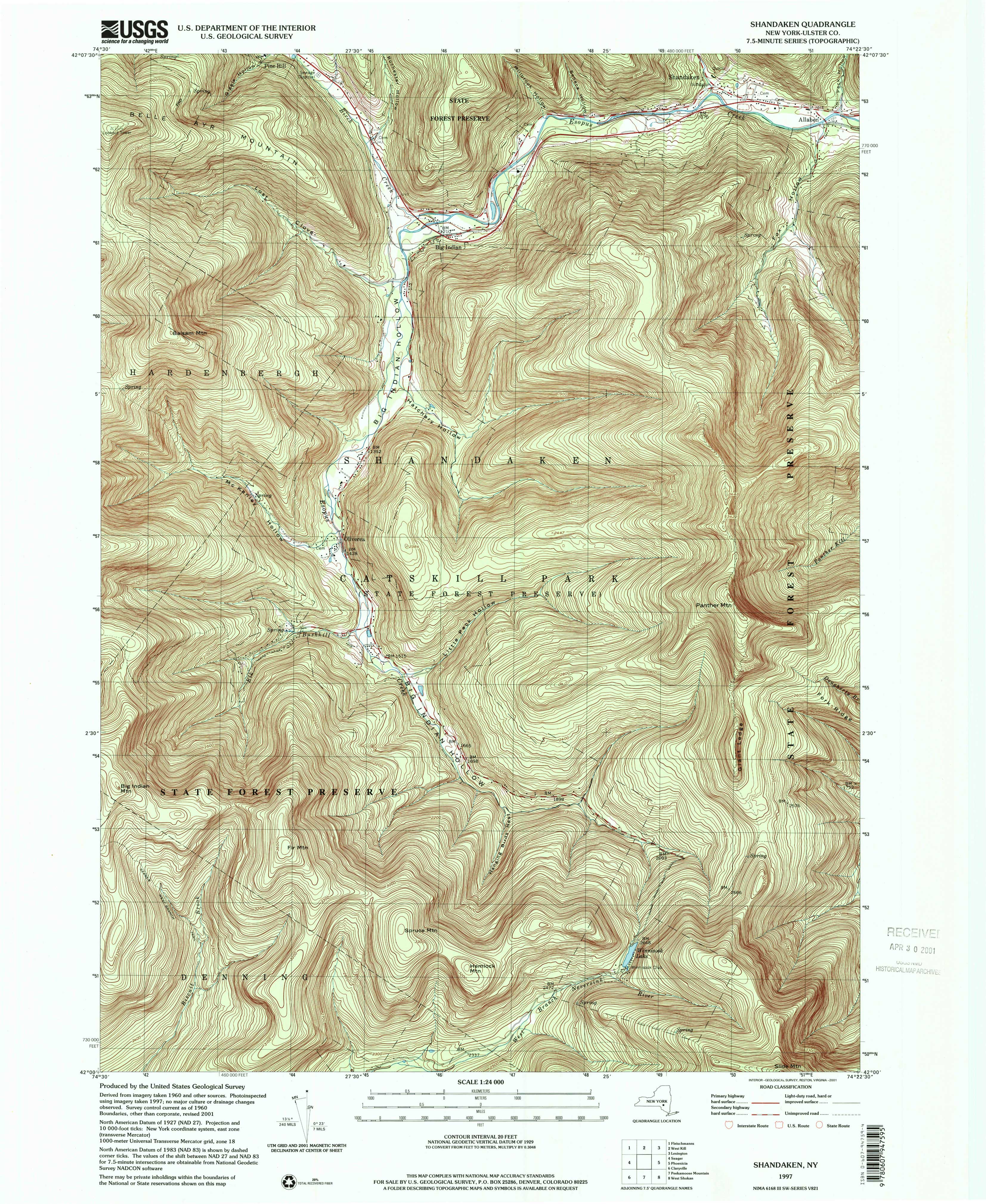 1997 USGS topographical map of Shandaken
