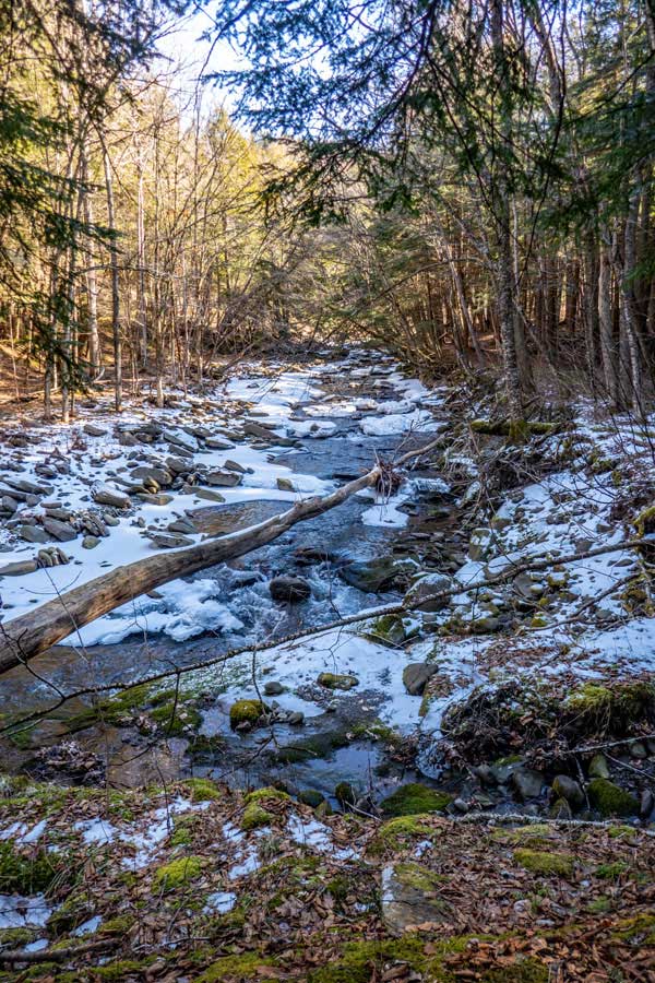 small cascade on dry brook stream on the way to the summit of Big Indian Mountain