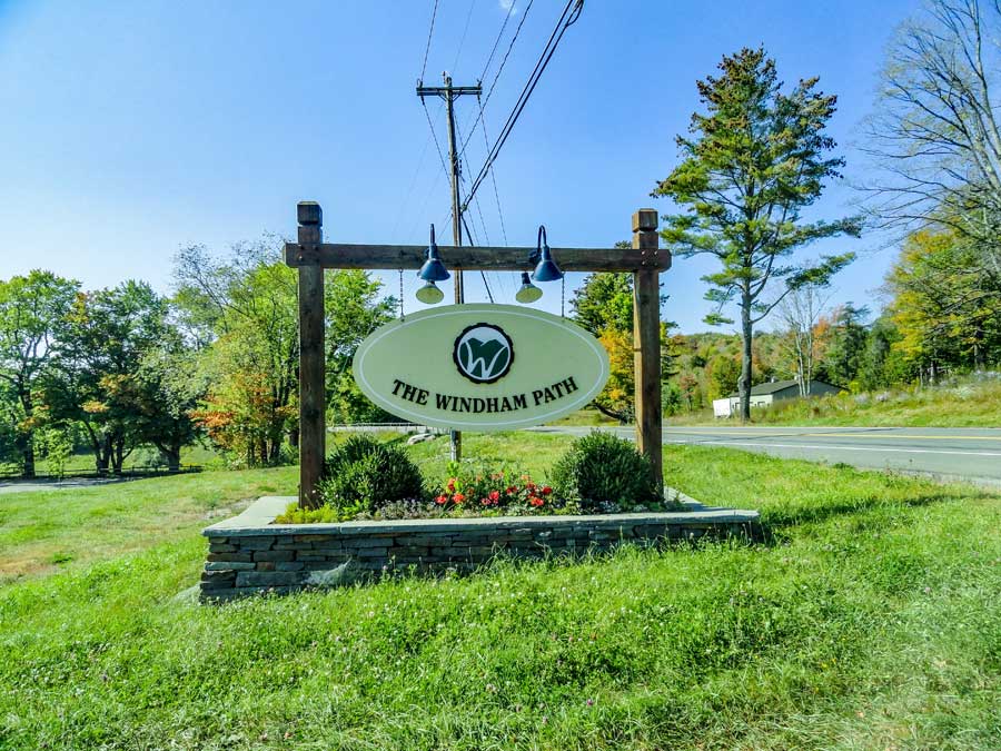 entrance to The Windham Path Parking area off Rt 23 before Windham