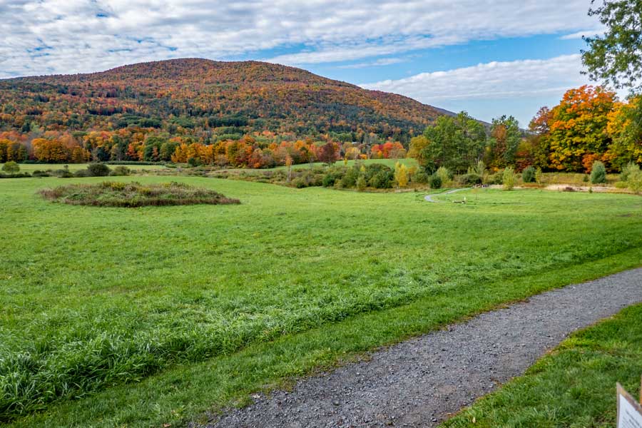 East Cave mountain in the distance. beginning of The Windham Path by the kiosk