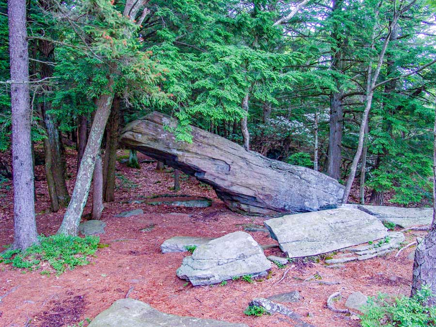 The Sphinx trail near boulder rock on the escarpment trail in the Catskill mountains