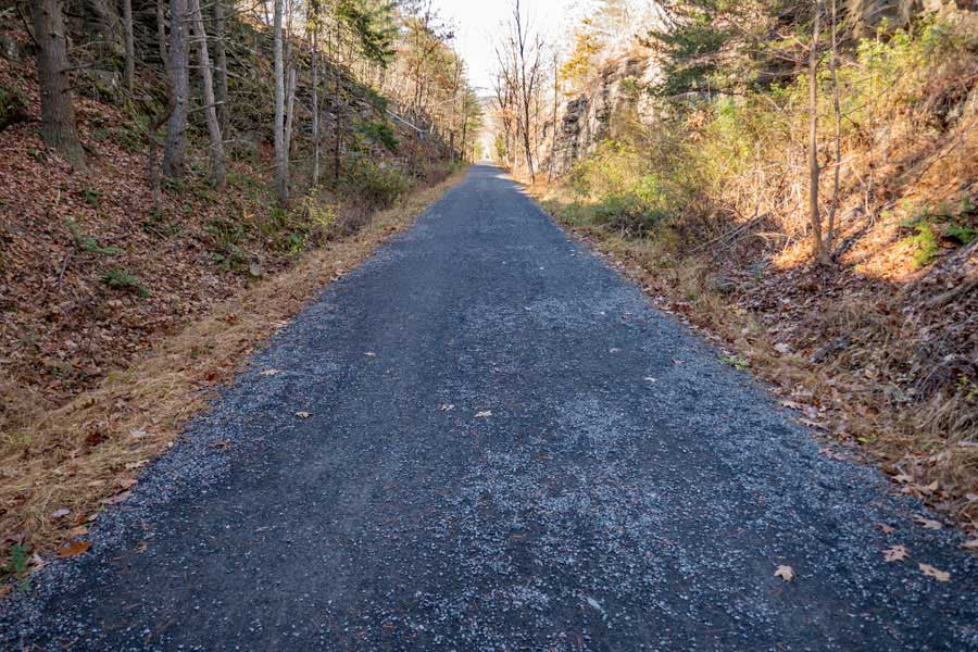 the Ashokan Rail Trail moves inland after the Glenford Dike 