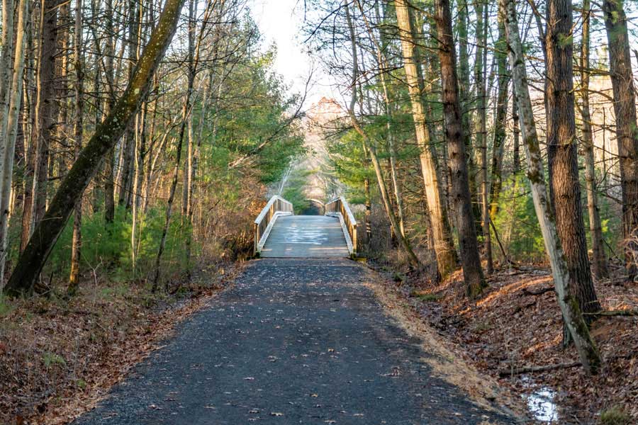 Wooden bridge just west of the Ashokan Station Parking Area on the Ashokan Rail Trail  