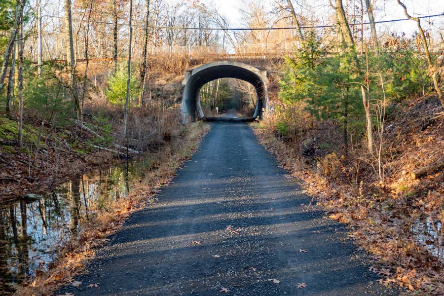 the Ashokan Rail Trail passes under the Reservoir Road just before mile post 17 