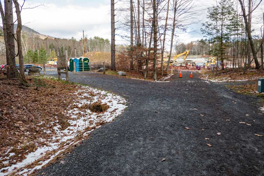 End of the Ashokan Rail Trail at the Boiceville bridge parking area and trailhead 