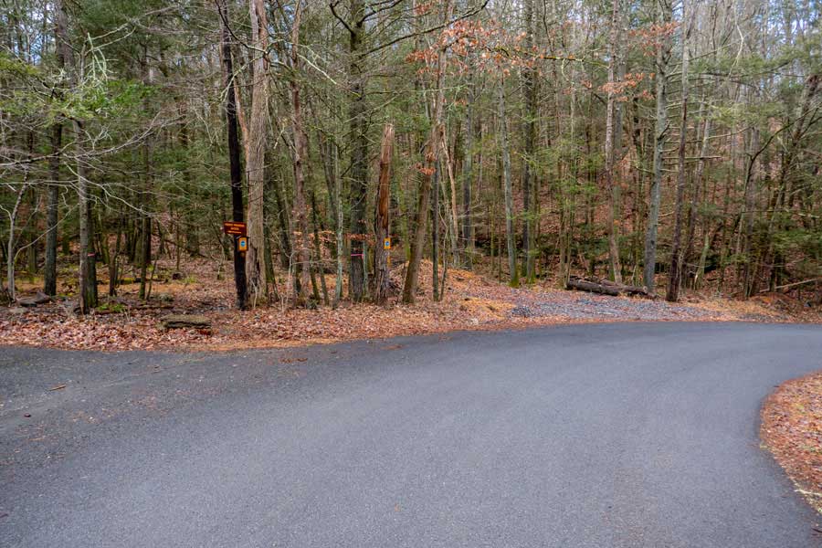 Meyers Road with the trail head to Meyers Road Trail in the Wintergreen Region of Bluestone Wild Forest