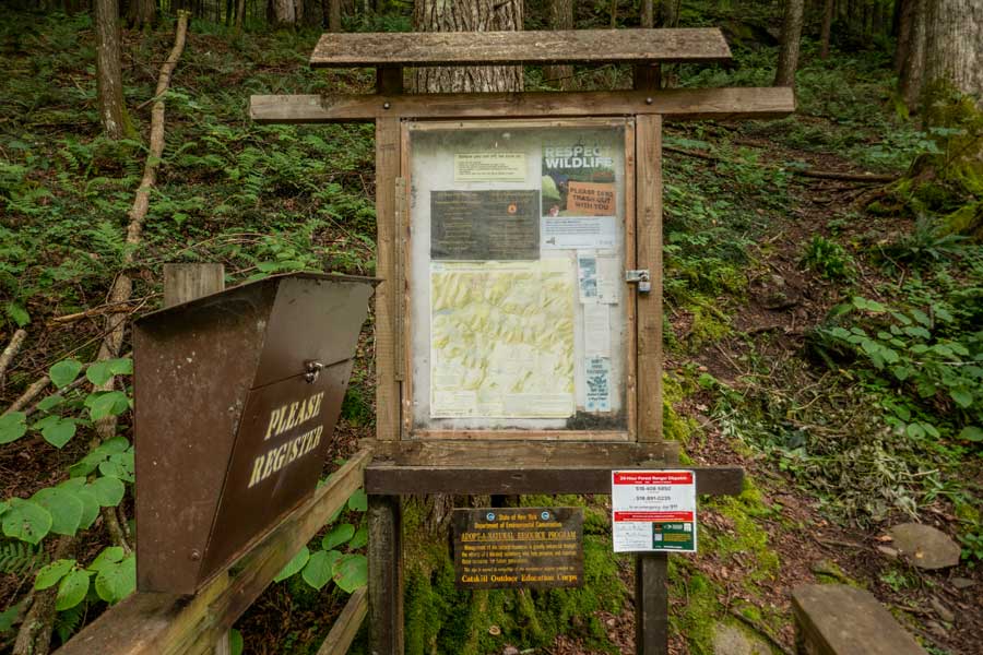 Huckleberry Loop Trailhead and DEC registration box