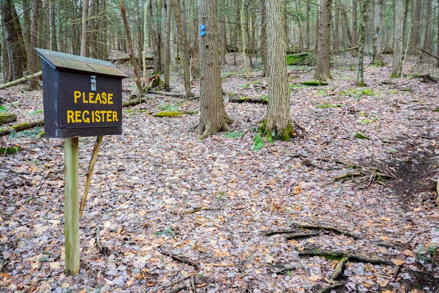 DEC Registration Box for the Cathedral Glen Trail