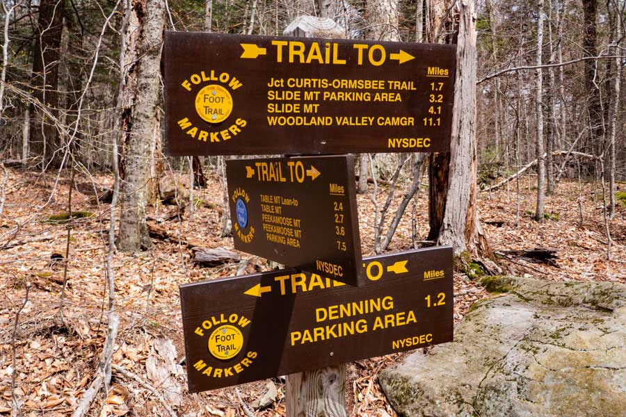 DEC mileage signs at the Trail junction to Peekamoose-Table Trail