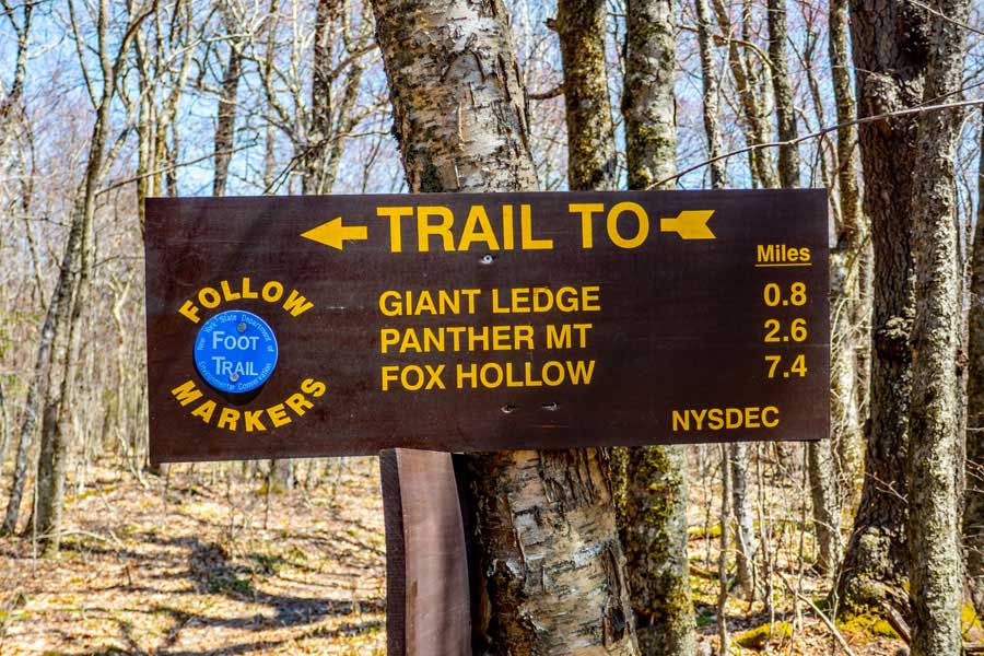 DEC sign at the trail junction to the Giant Ledge Panther Fox Trail