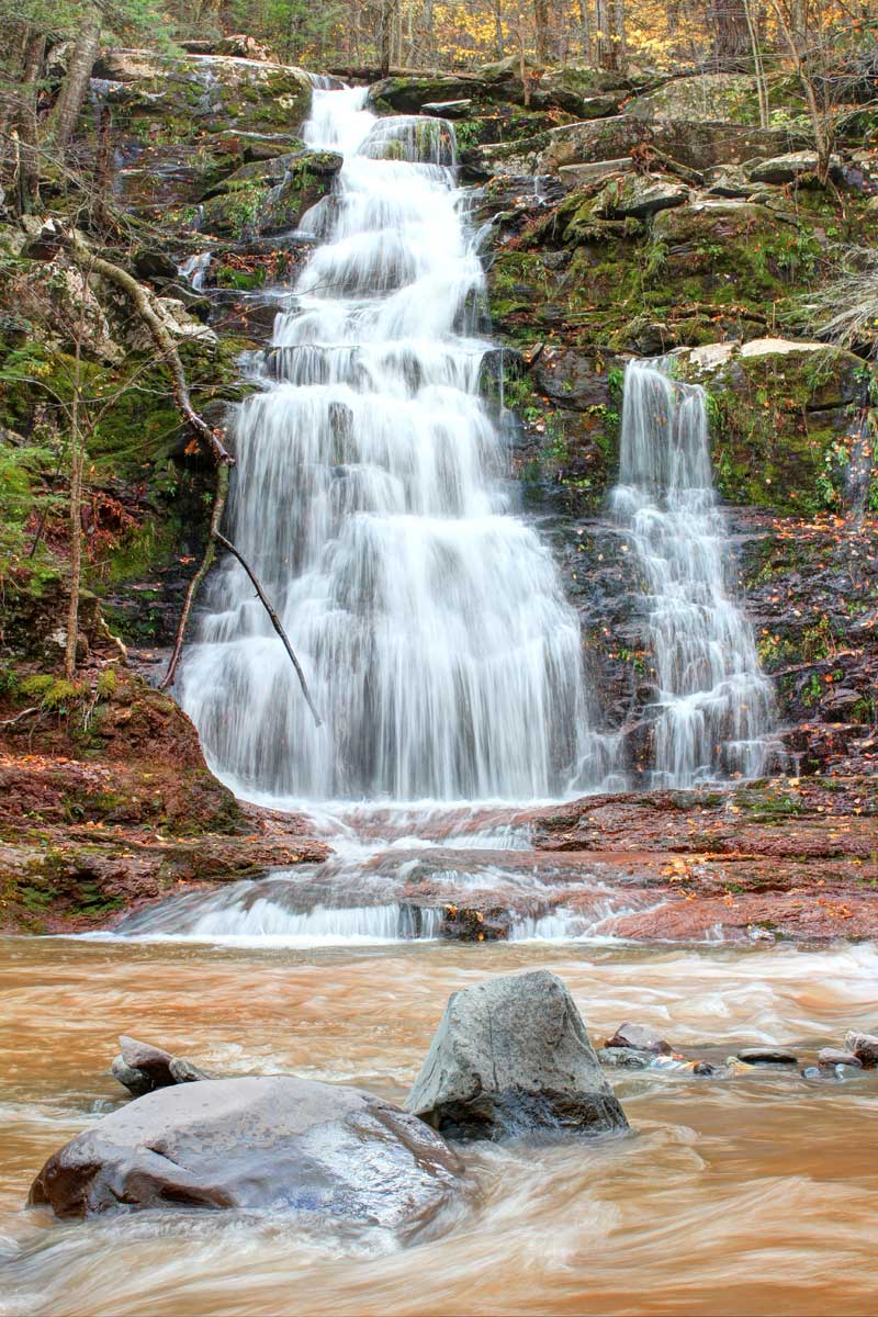 Lower Buttermilk Falls in the Buttermilk ravine in the kaaterskill clove in the catskill mountains