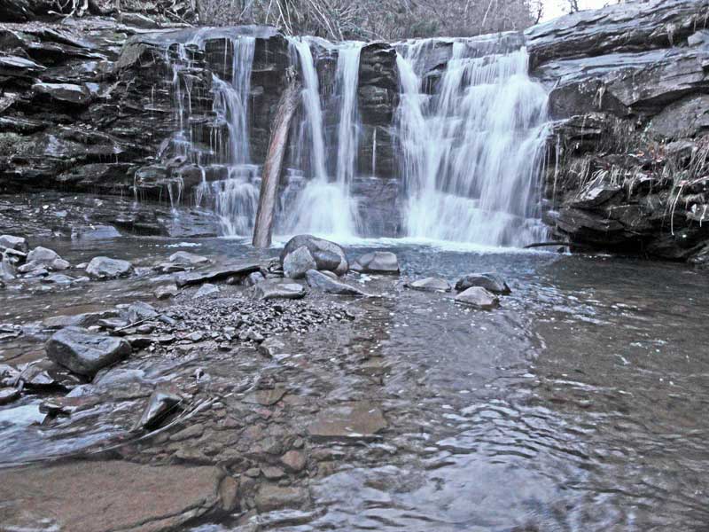 view of Delmura Falls from the base of the waterfalls