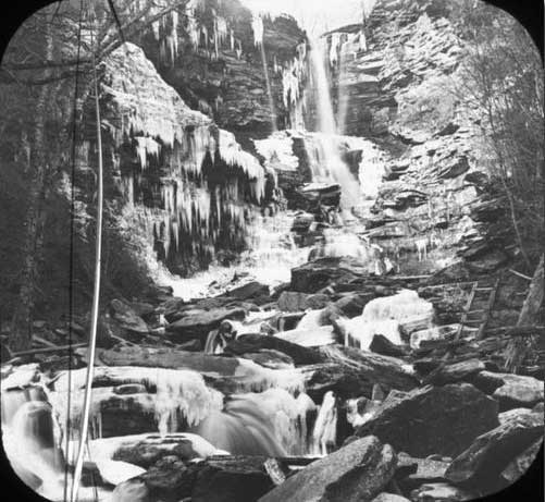 view of haines falls in the winter from the base