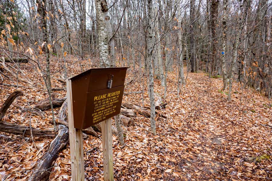 DEC registration box on the Flynn Trail in Willowemoc Wild Forest