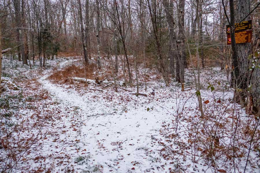 trail junction for the Big Rock Trail that goes on the north side of Frick Pond