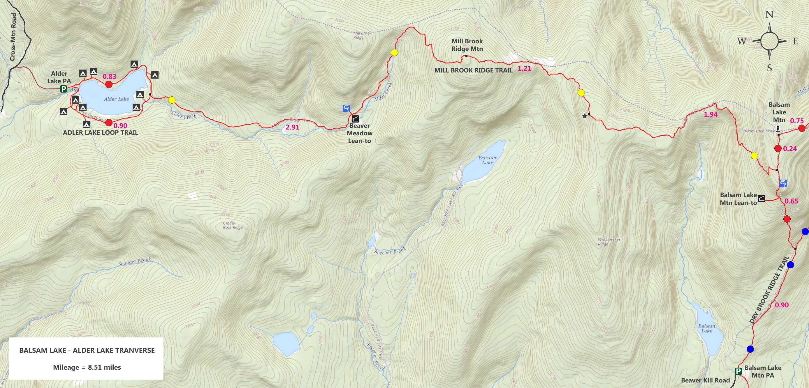 Map of the Balsam Lake to Alder Lake Traverse