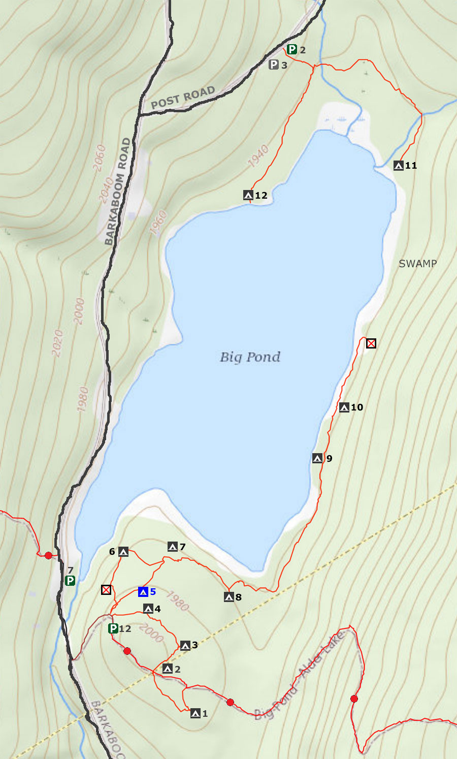 Map of the Big Pond in the Delaware Wild Forest