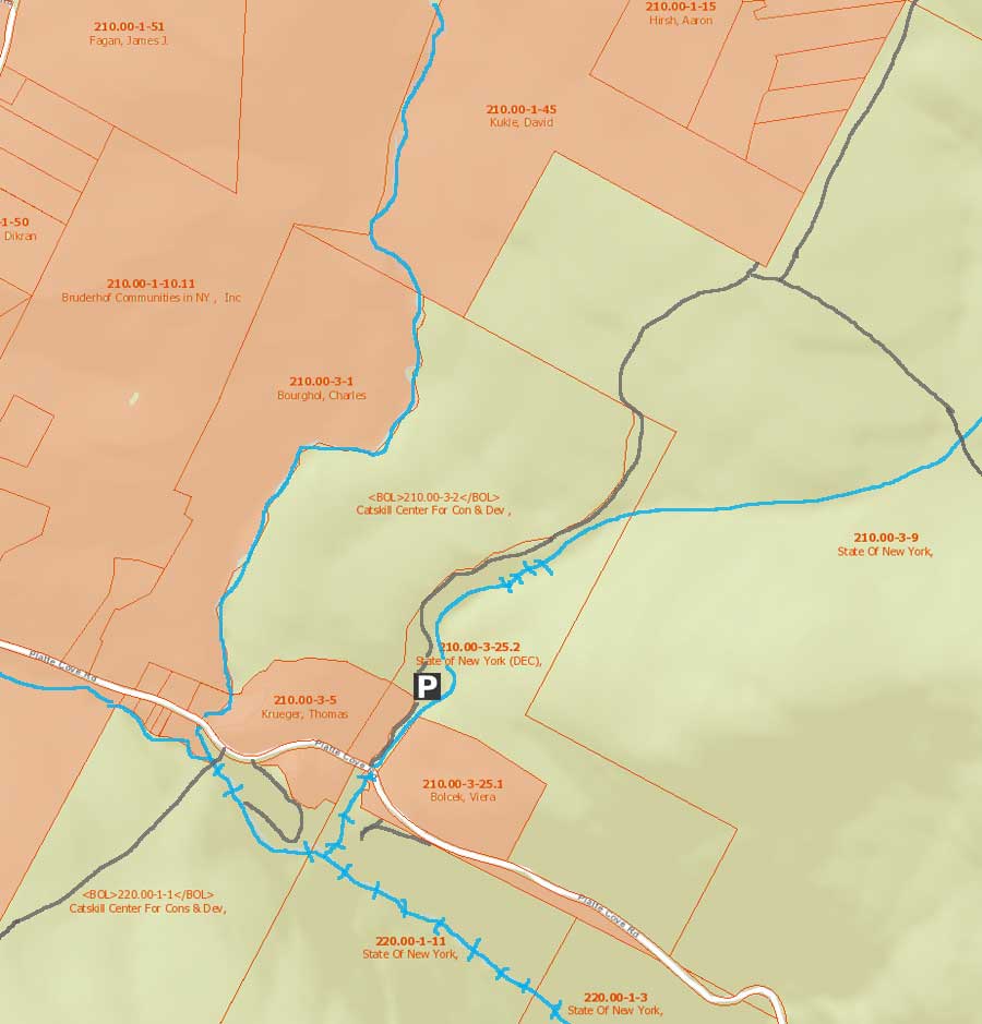 Map of private property around the Huckleberry Point trail