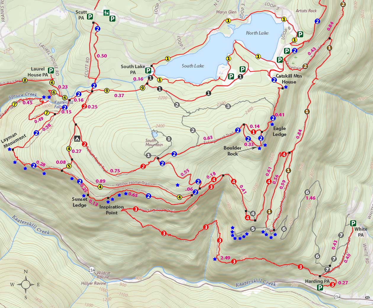 map of the harding road trail from Laurel House Road to Palenville in north-south lake