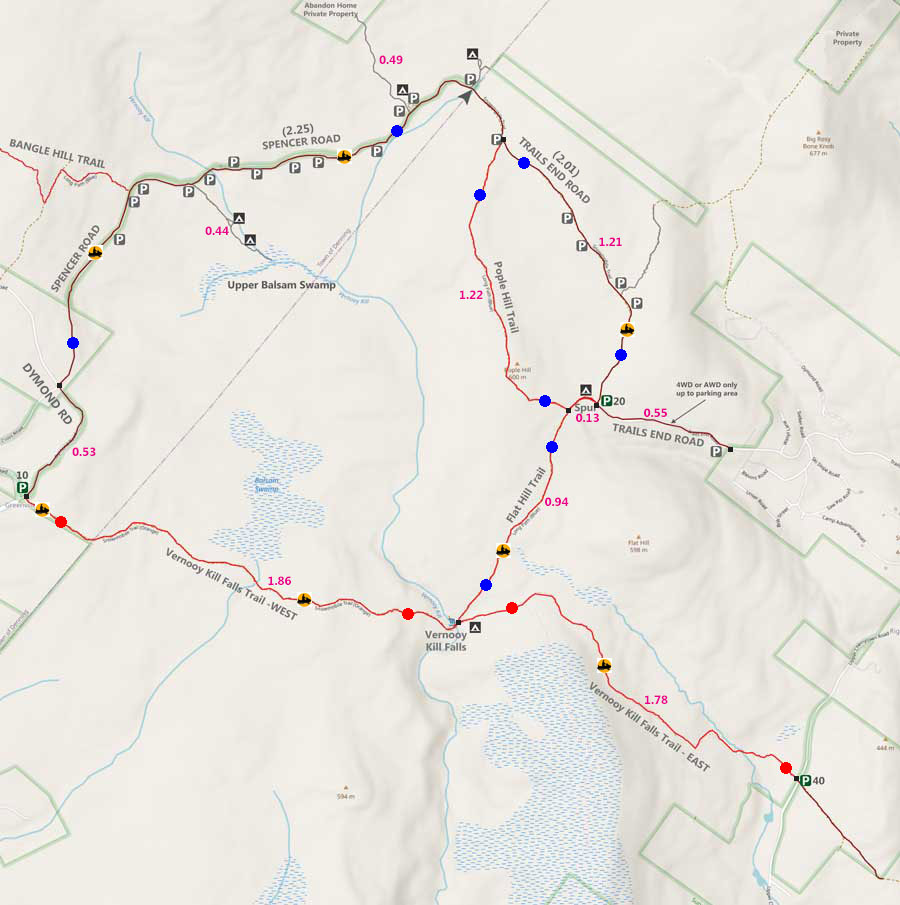 map of Vernooy Kill Falls region in the Sundown Wild Forest