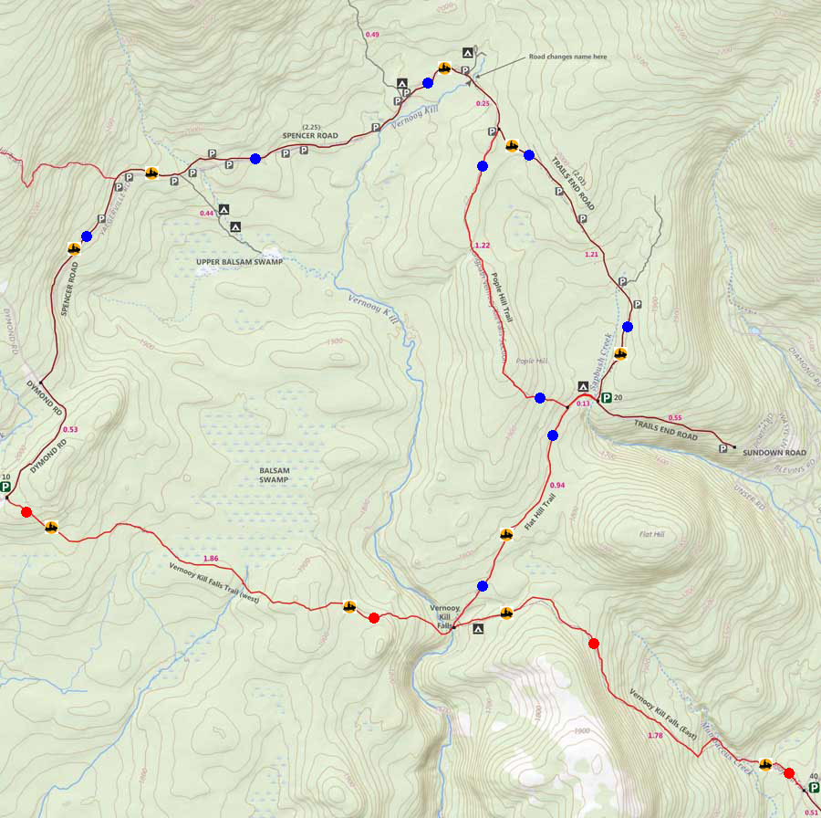map of Vernooy Kill Falls region in the Sundown Wild Forest