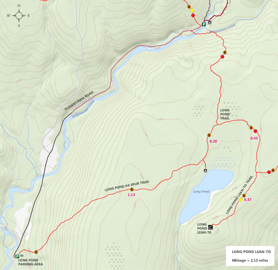 Map of trails to Long Pond Lean-to