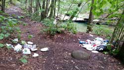 trash issues at the blue hole on peekamoose road in ulster county in the catskill mountains