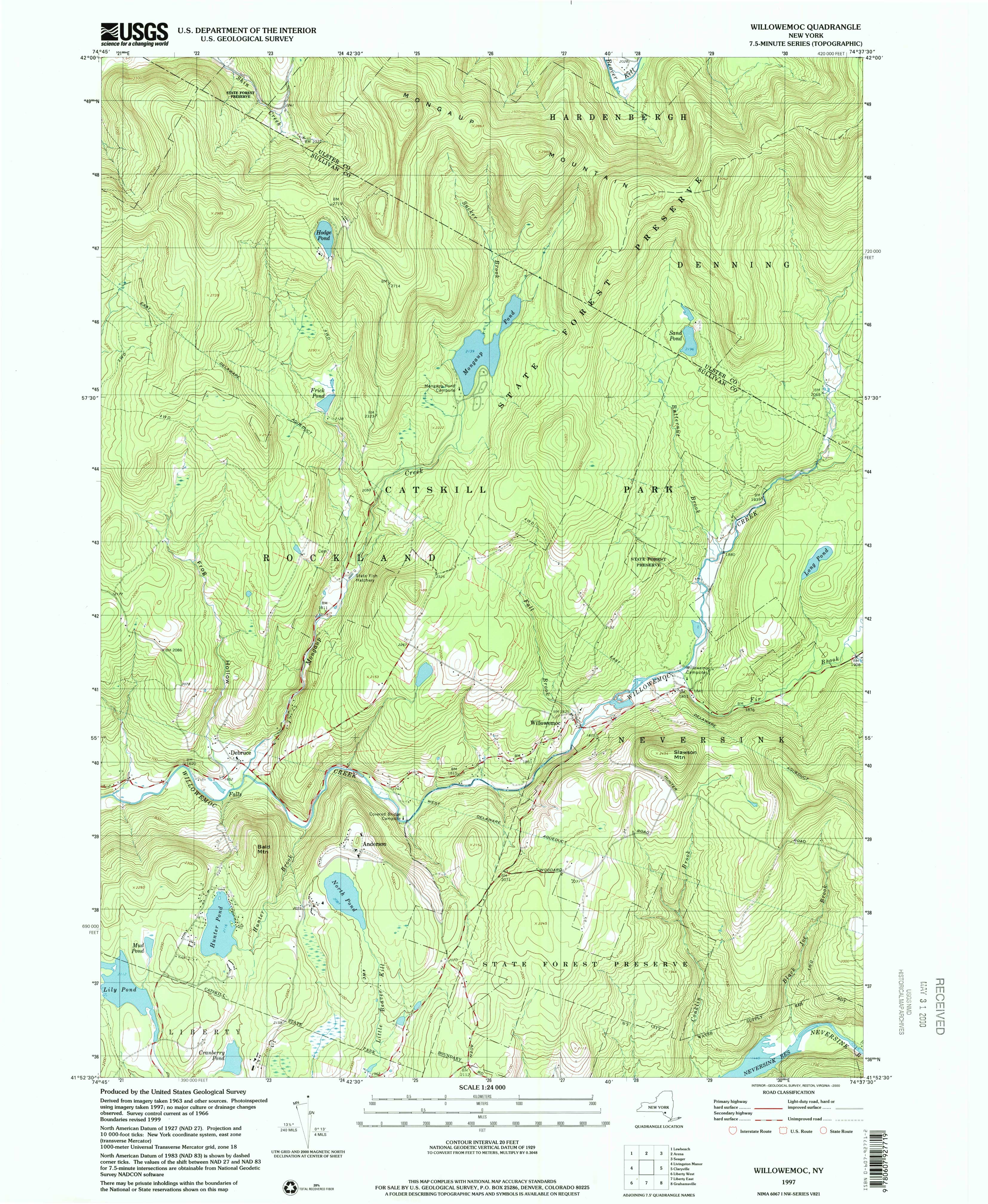 1997 USGS topographical map ofWillowemoc
